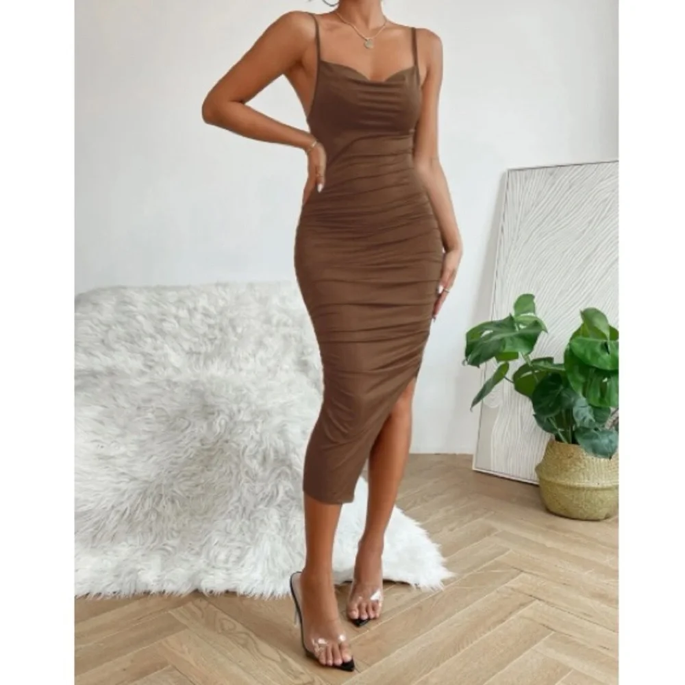 Luxe petite slit thigh bodycon cami dress